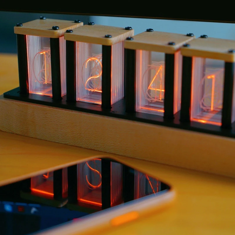 

RGB Pseudo Glow Tube Clock LED Lighting Digital Clock Transparent Luminous Retro Simple Watch Home Living Room In Stock