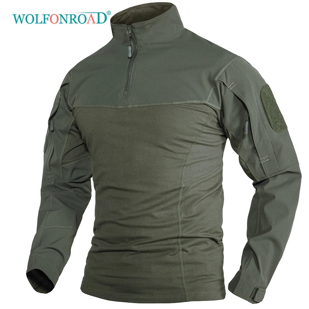 

WOLFONROAD Hunting long sleeve T-shirts Police Security Tactical Shirts Mens workout Training Tee Shirt W/ Zipper Pockets Tops