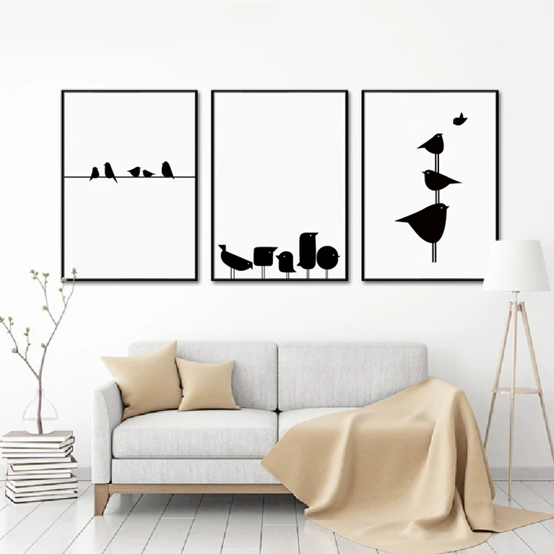 

Black and White Bird Line Nordic Minimalist Art Print Poster Canvas Painting Pictures Home Wall Art Decoration for Living Room