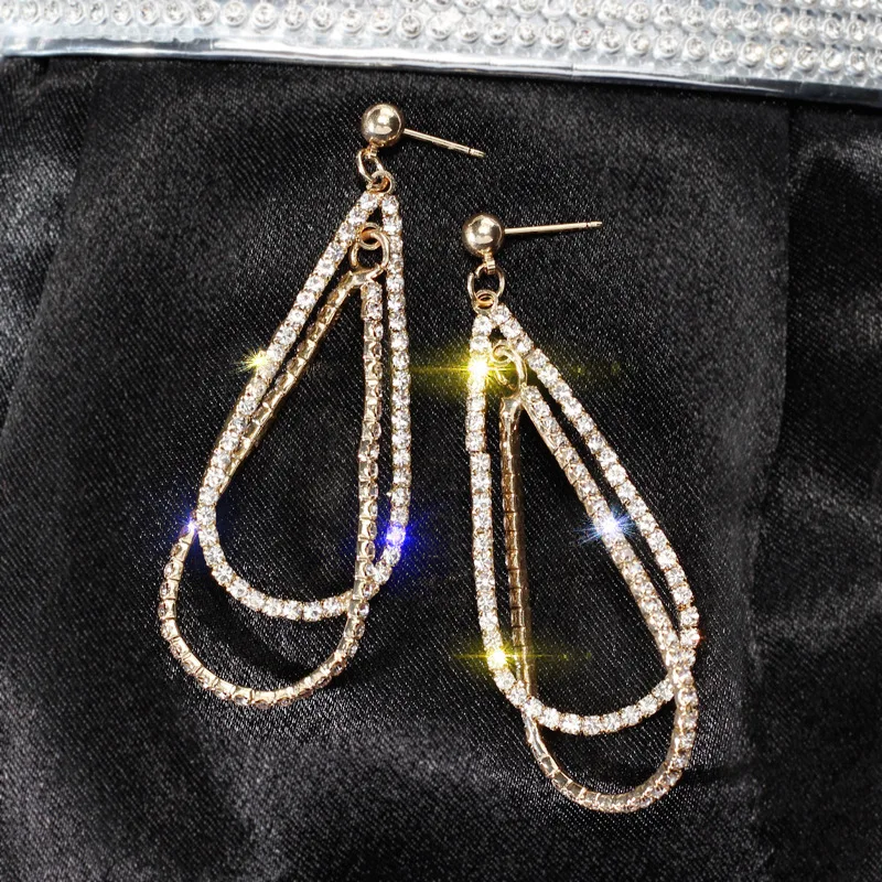 

Korean Style Elegant Crystal Long Bling Tassel Chain Water Drop Earrings Women Lady Bridal Earrings Party Xmas Gift
