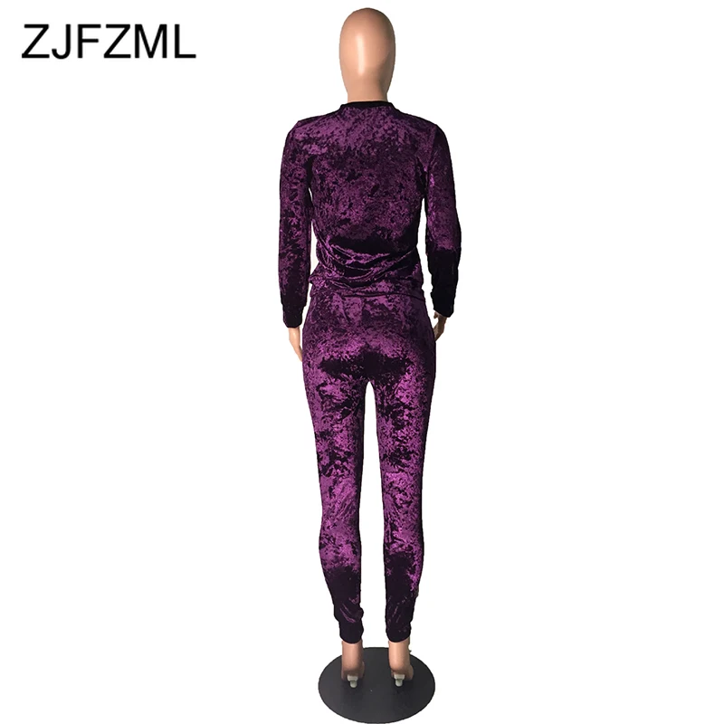

Fall Winter Velvet Two Piece Set Outfit Women Clothes O Neck Full Sleeve T Shirt and Pencil Pants Plus Size Causal Matching Sets