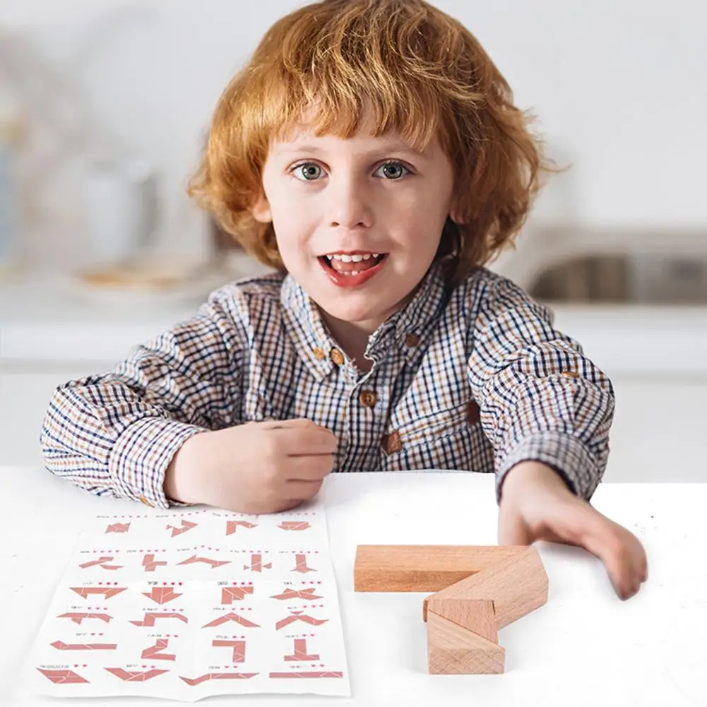

Wooden T Shape Puzzle Toy High Quality Traditional Toy Tangram Puzzles For Children Style Vintage Kids Educational Game Y8J1