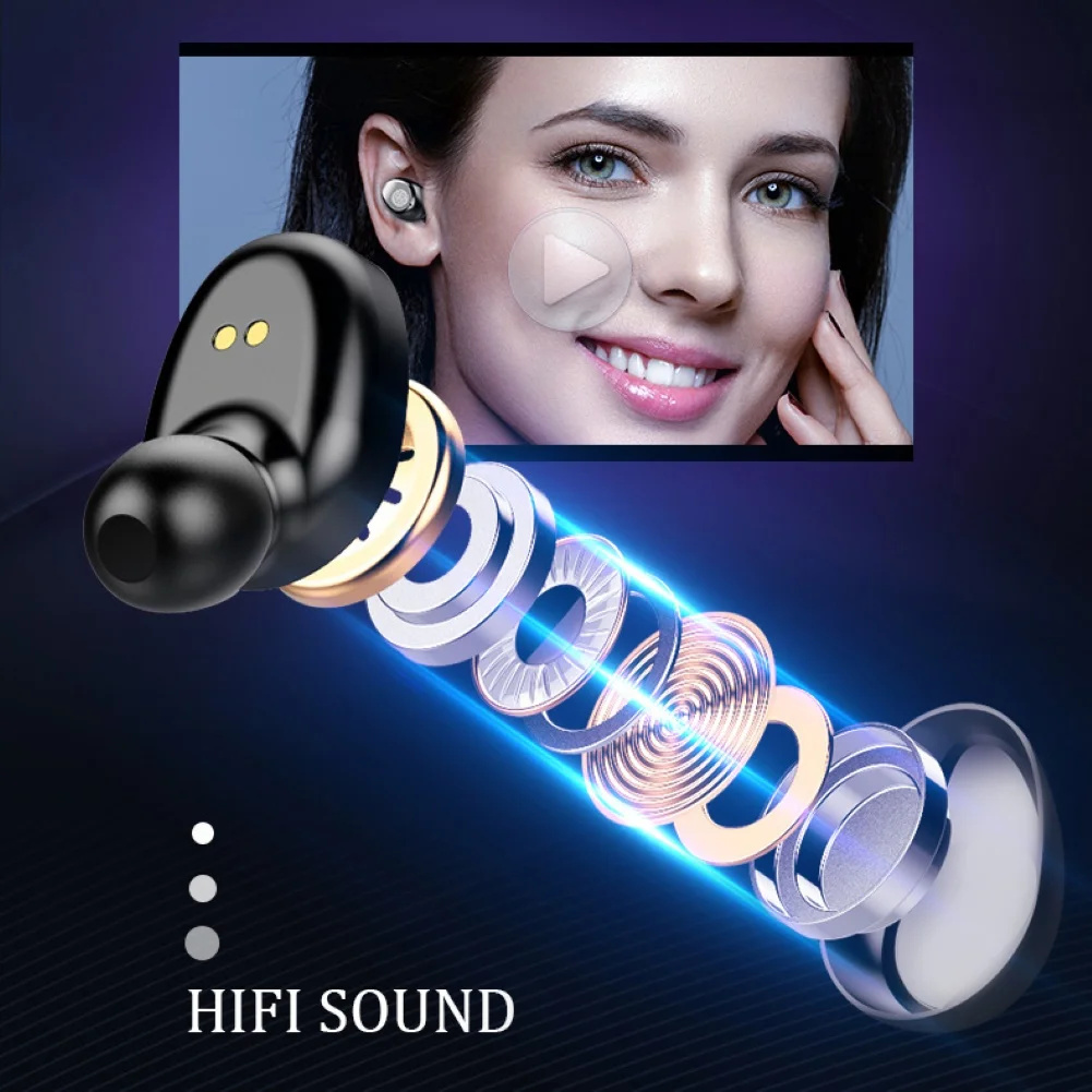 Беспроводные наушники Bluetooth F9 TWS 5.0 LED дисплей с внешним аккумулятором 2000 мА/ч