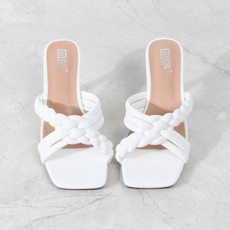 Сланцы женские на высоком каблуке плетеные сандалии с перекрестными ремешками