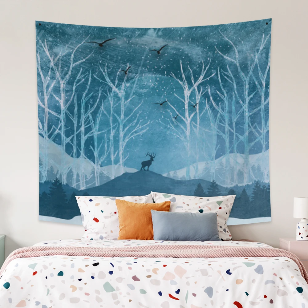 

Cassisy Fashion Tapestry Cartoon Sika Deer Elk Abstract Forest Printing Wall Hangings Modern Home Living Room Decor Polyester