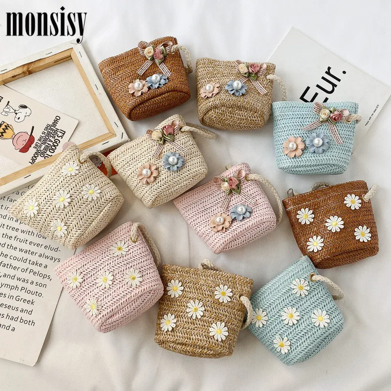 Monsisy 2020 новая соломенная сумка для маленьких девочек через плечо Детский кошелек