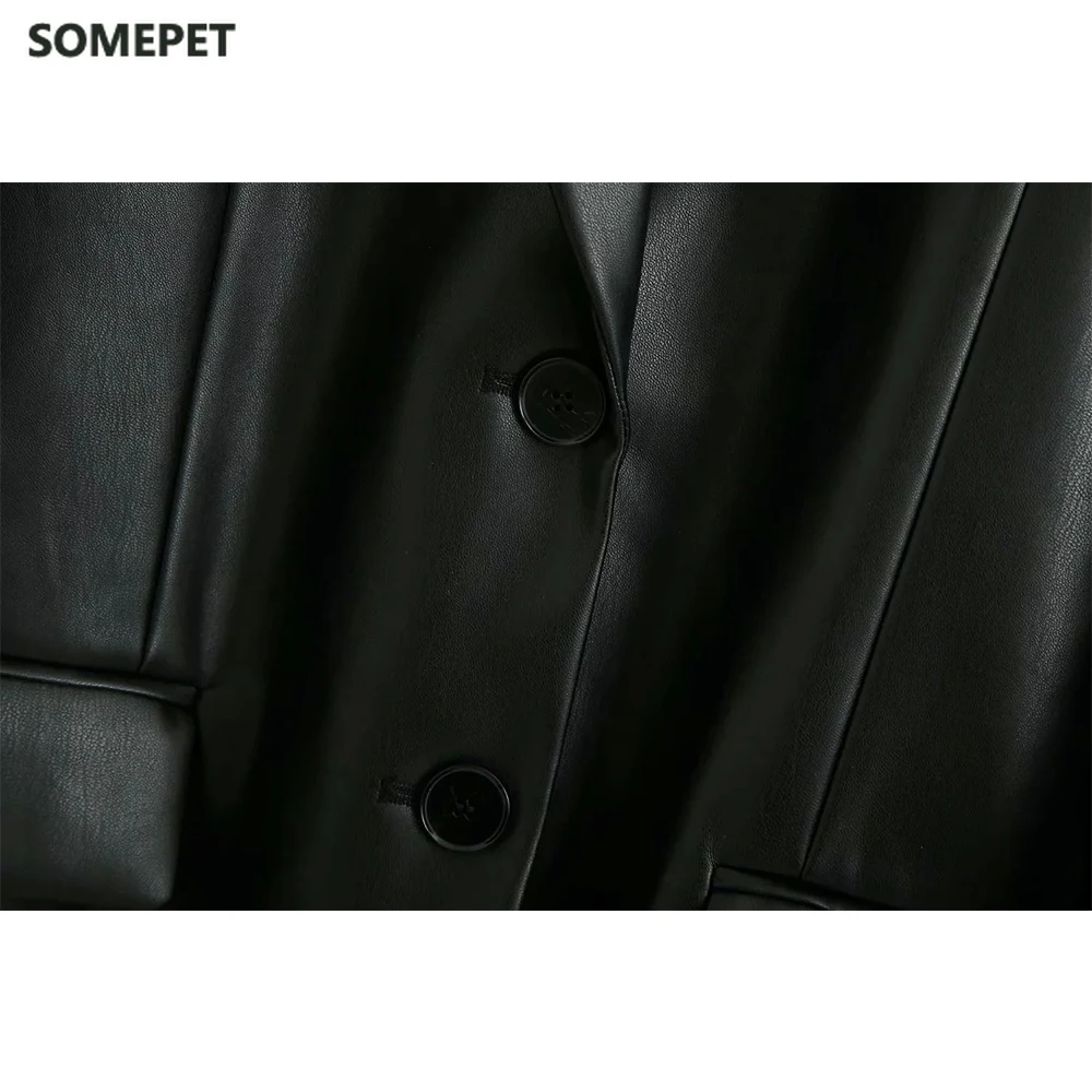 

Autumn Winter New Women Blazer Faux Leather Oversized Long Sleeves Blazer PU Jacket femme veste Women Coat