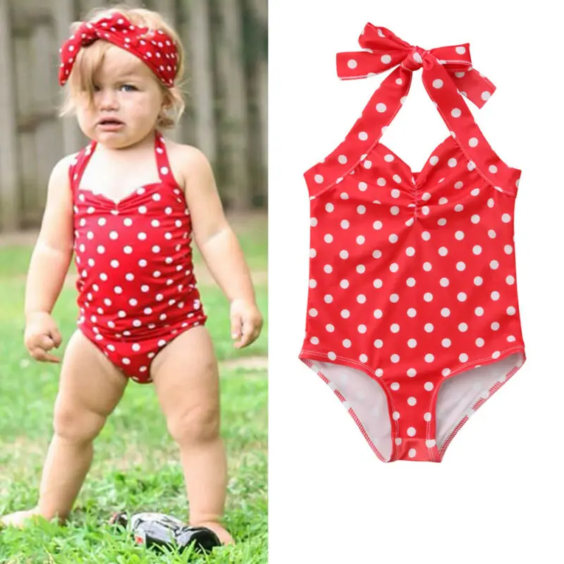 

Baby Girl Red Polka Dot Swimsuit Halter Backless Swimwear 0-3Y Newborn Infant Toddler Kids Summer Tankini Bathing Suit Beachwear