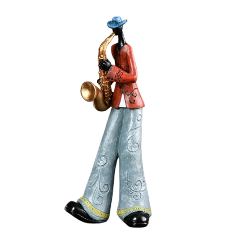 

W3JA Creative Jazz Band Resin Statue American Style Vintage Musicians Saxophone Player Sculpture Figurine Artwork Bar Home Decor