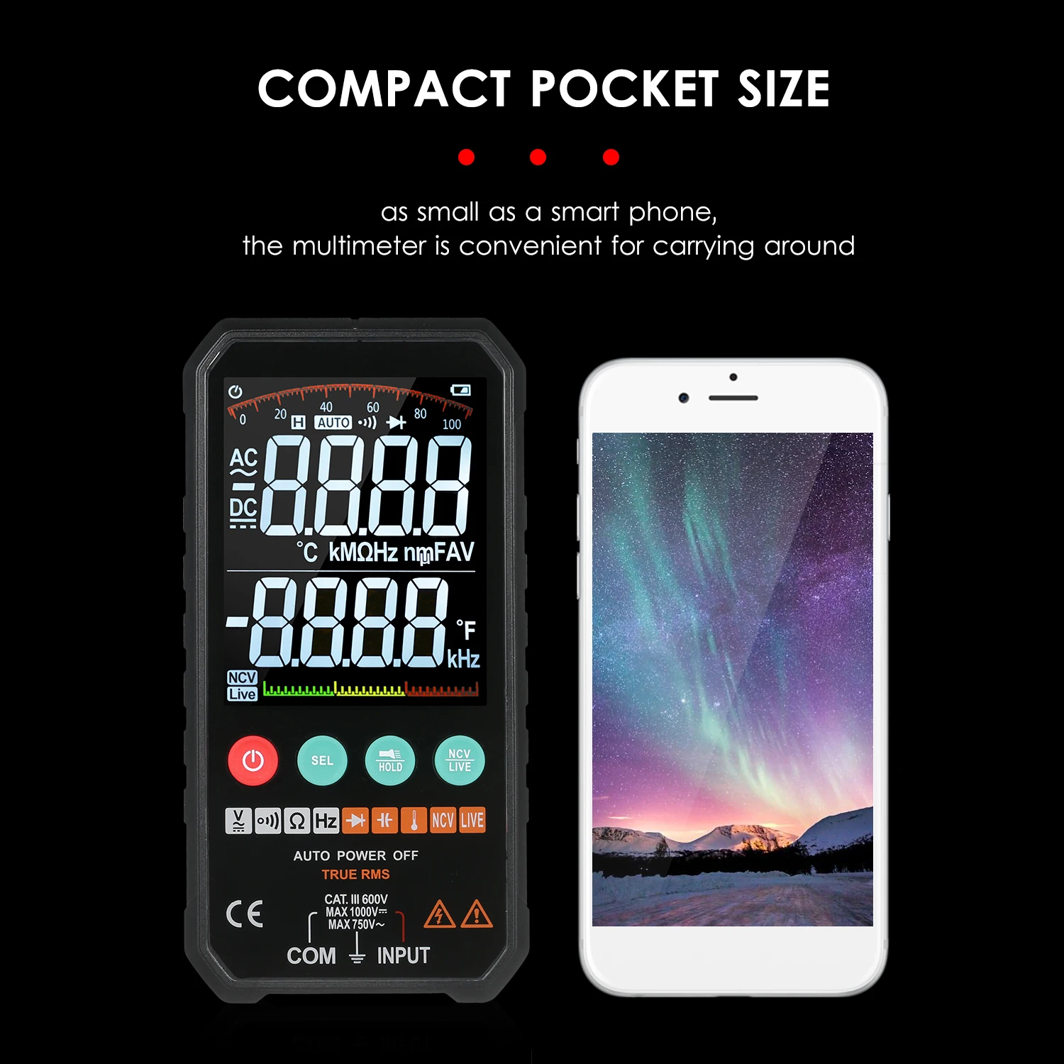 

FY107C 6000counts Digital Multimeter Ture RMS AC DC NCV Transistor Capacitor Temperature Voltage Smart Meter