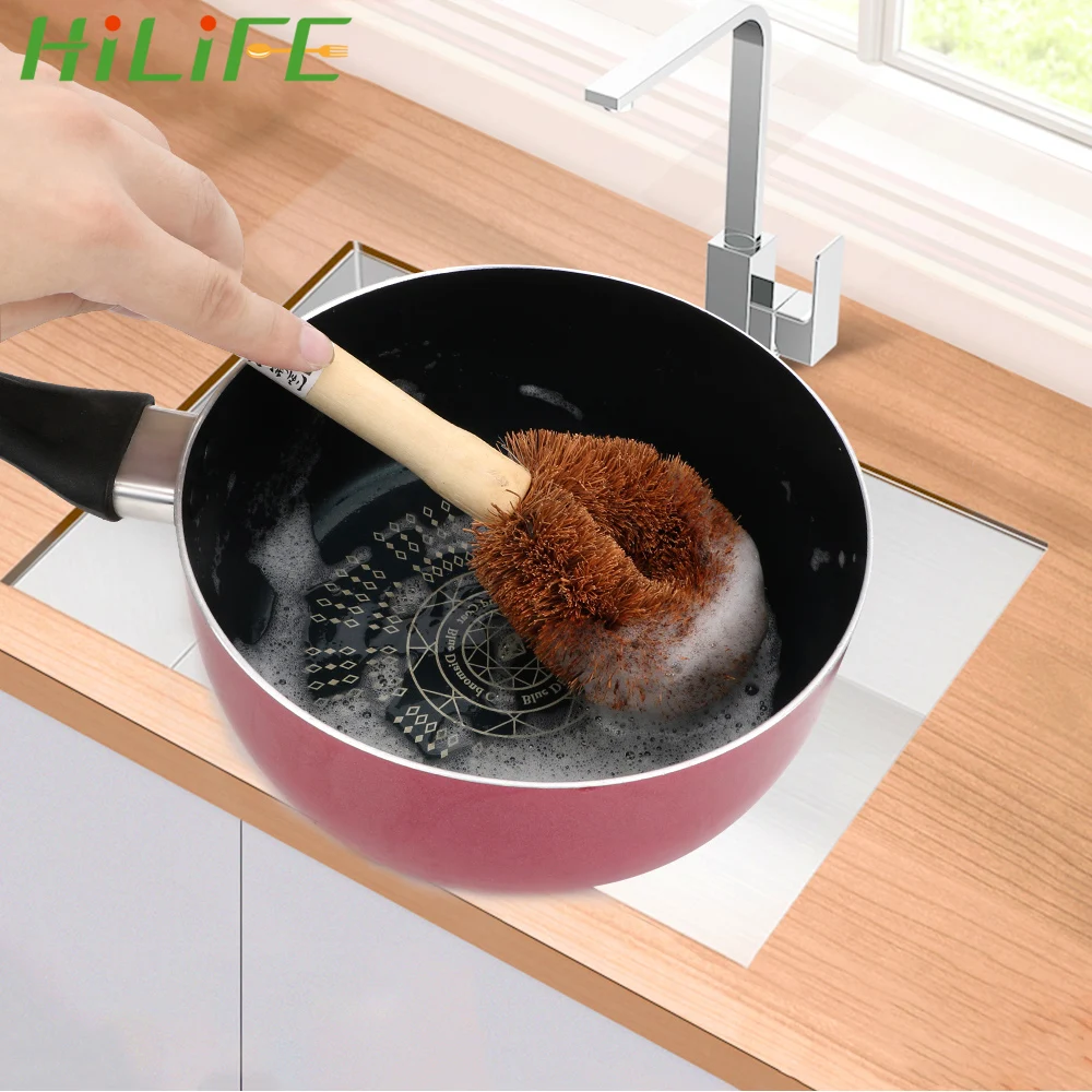 

HILIFE антипригарная щетка для кастрюли для масла, натуральный кокосовый коричневый инструмент для мытья посуды, длинная ручка, чистящая щетк...