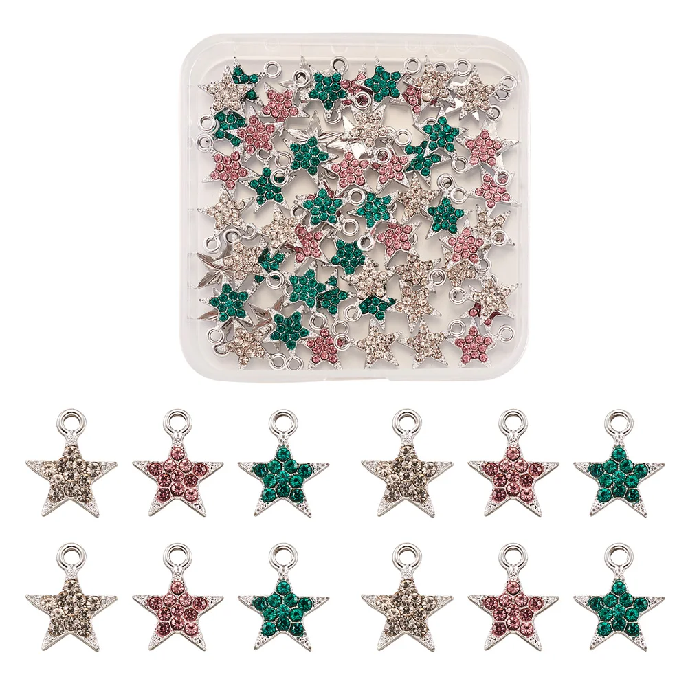 

60pcs/Box Platinum Plated Alloy Rhinestones Star Charms For DIY Handmade Jewelry Making Necklace Accessories 14.5x12x2.5mm