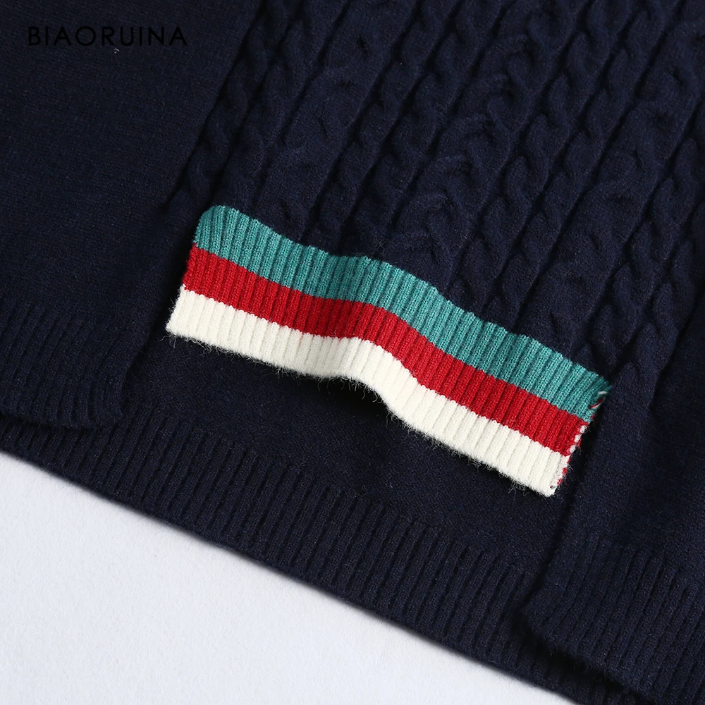 BIAORUINA Women's Fashion V-neck Stripes Contrast Color Oversize Knitted Sweater Office Lady Loose Warm Thick Winter Pullovers | Женская