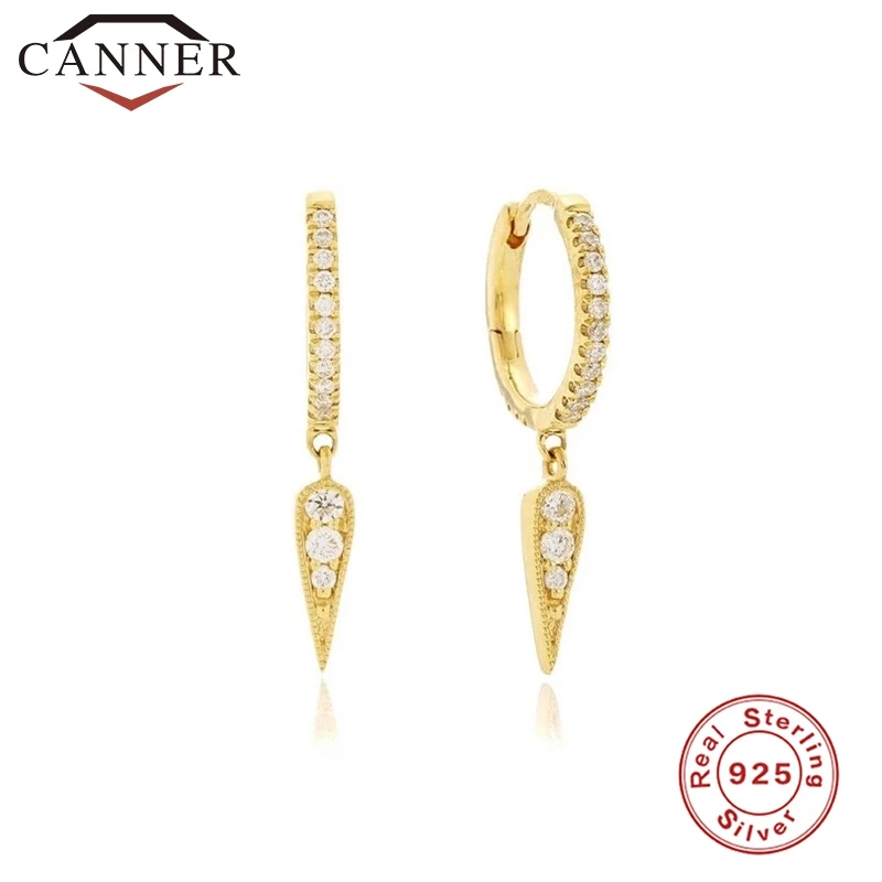 

925 sterling silver Small Hoop Earrings Personalized Tassel Triangle Earrings for Women CZ Zircon Gold Silver color Earrings