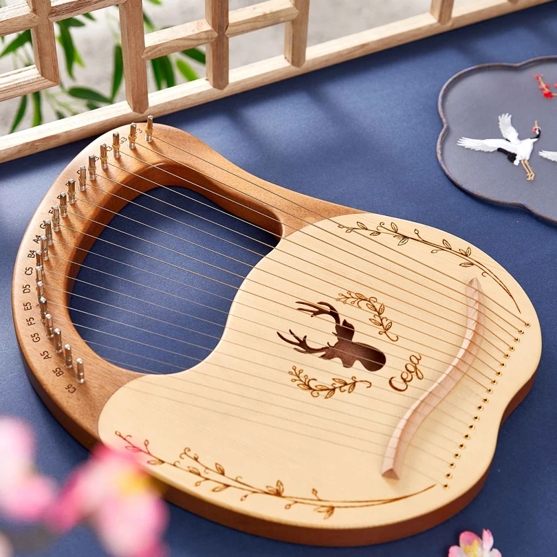 19 String Lyre Piano 19Tone Wooden Spruce Small Lyre Harp Stringed Musical Instruments with Tuning Tool Piano Box Ornaments Gift