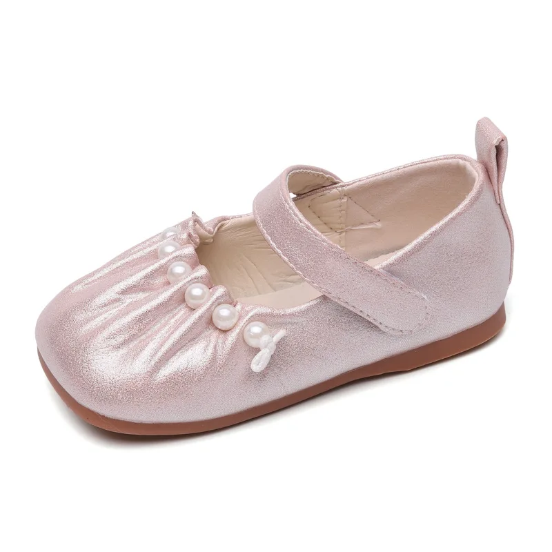 Туфли для девочек милые модные детские мягкие дышащие плиссированные с жемчугом