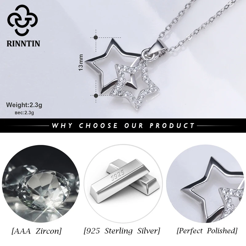 Женское ожерелье из серебра 925 пробы с подвеской в виде двух звезд|fine jewelry|necklace