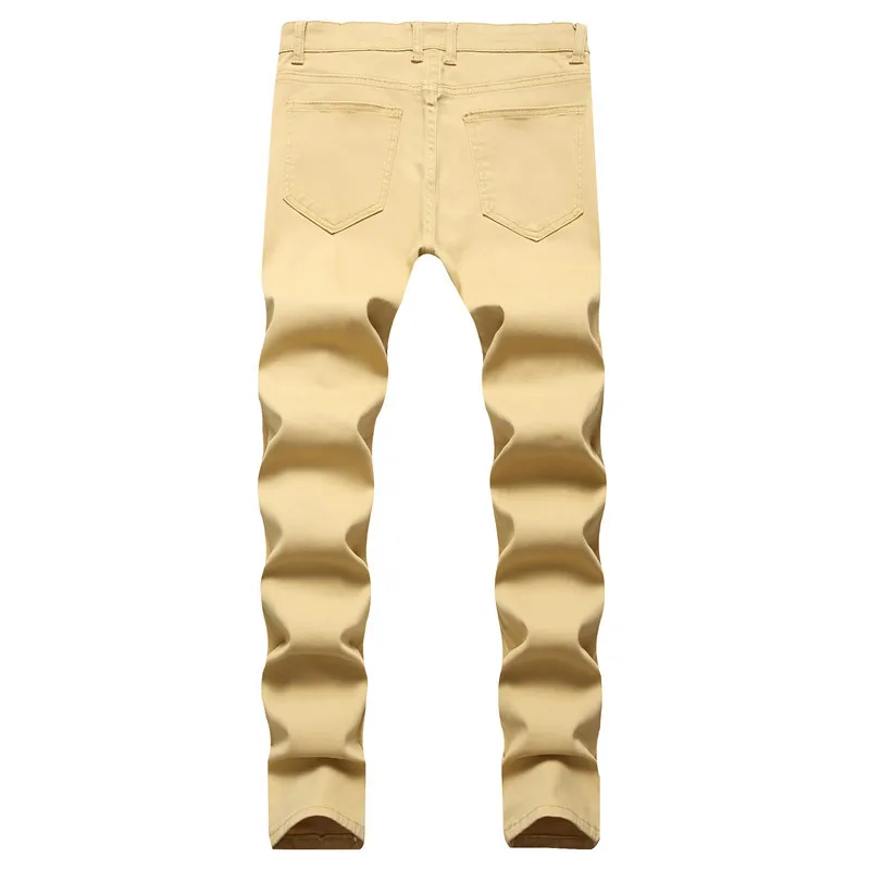 2021 New Arrival Hole Ripped Solid Men Stretch Pencil Jeans Trousers Hip Hop Slim Women Cotton Retro Denim Pants Pantaloni Uomo