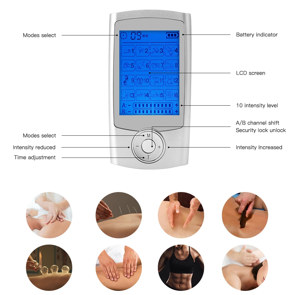 Мышечный Стимулятор Tens Unit 16 режимов двойной выходной EMS для здоровья массаж тела