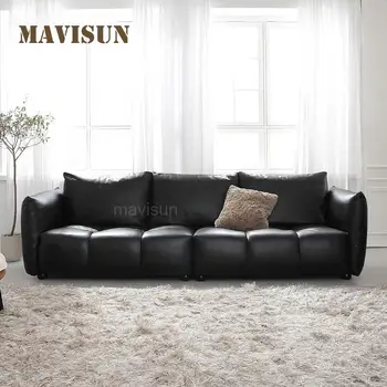 Black Upholstered Sectional Sofa Bed Indoor Living Room Leather Furniture Modern Love-Seat And Three Seat Recliner For Home