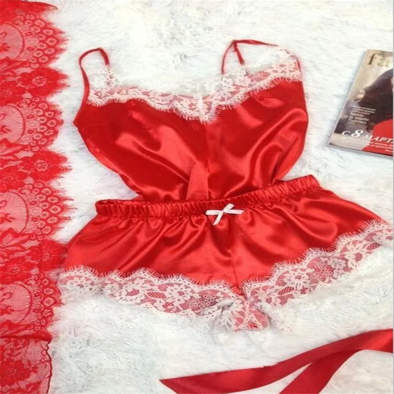 

2021 Summer Latest Ladies Sexy Pajamas Sleeveless Babydoll Sling Pajamas Lace Edge Satin Sling Top Pajama Party Set