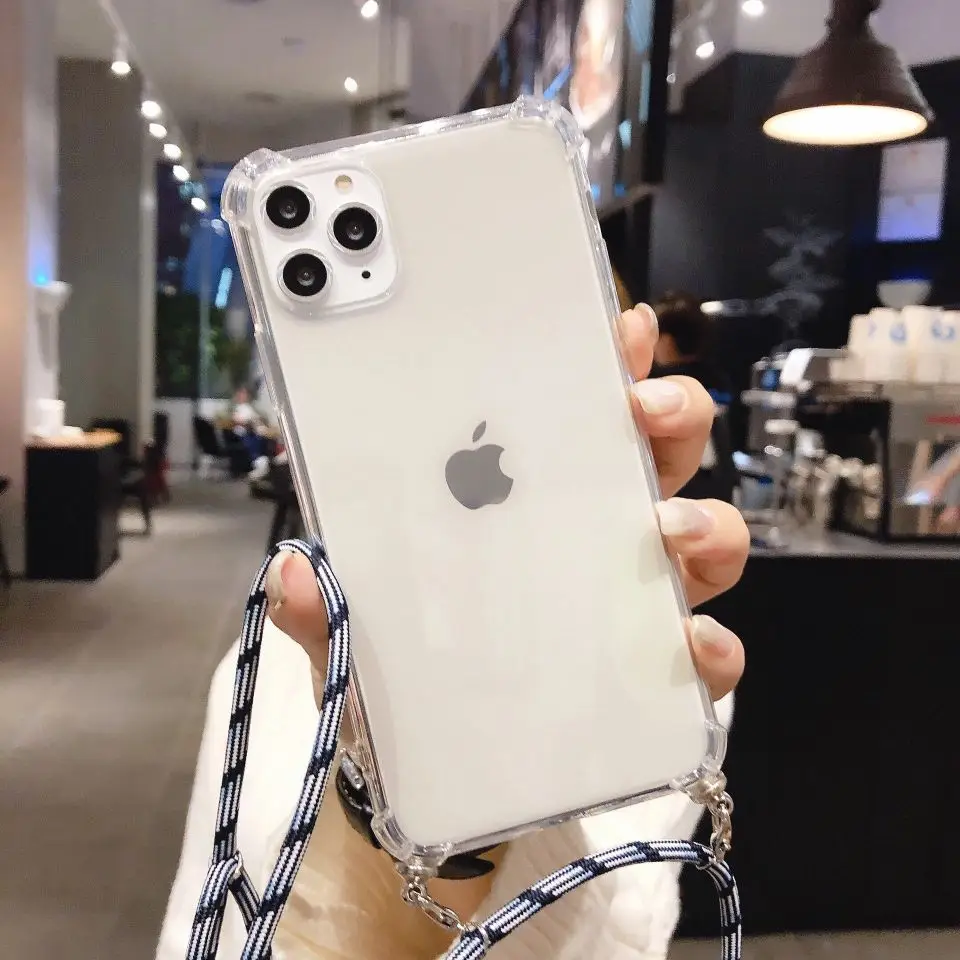 Ожерелье Прозрачный чехол для телефона iPhone 11 Pro Max 12 SE 2020 кросс боди ремешок +