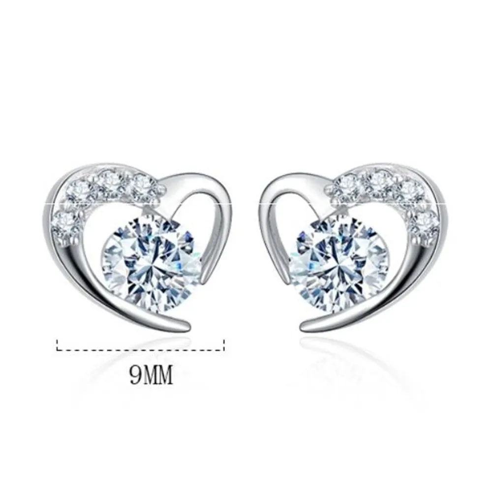 

925 Sterling Silver Stud Earrings High Quality Woman Fashion Jewelry New Heart-shaped Amethyst Zircon Hot Sale Earrings