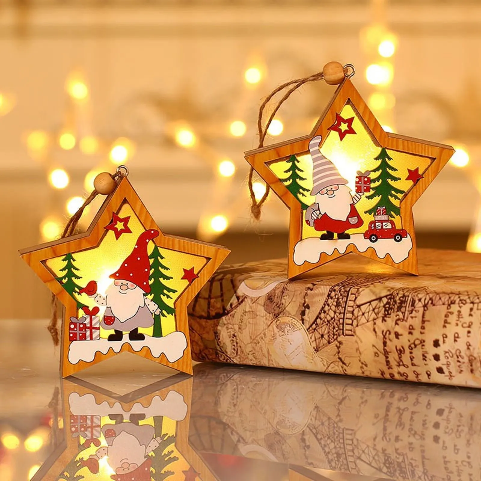

Christmas Wooden Luminous Decorated Christmas Tree Pendant home decoration accessories home decor noel navidad decoración