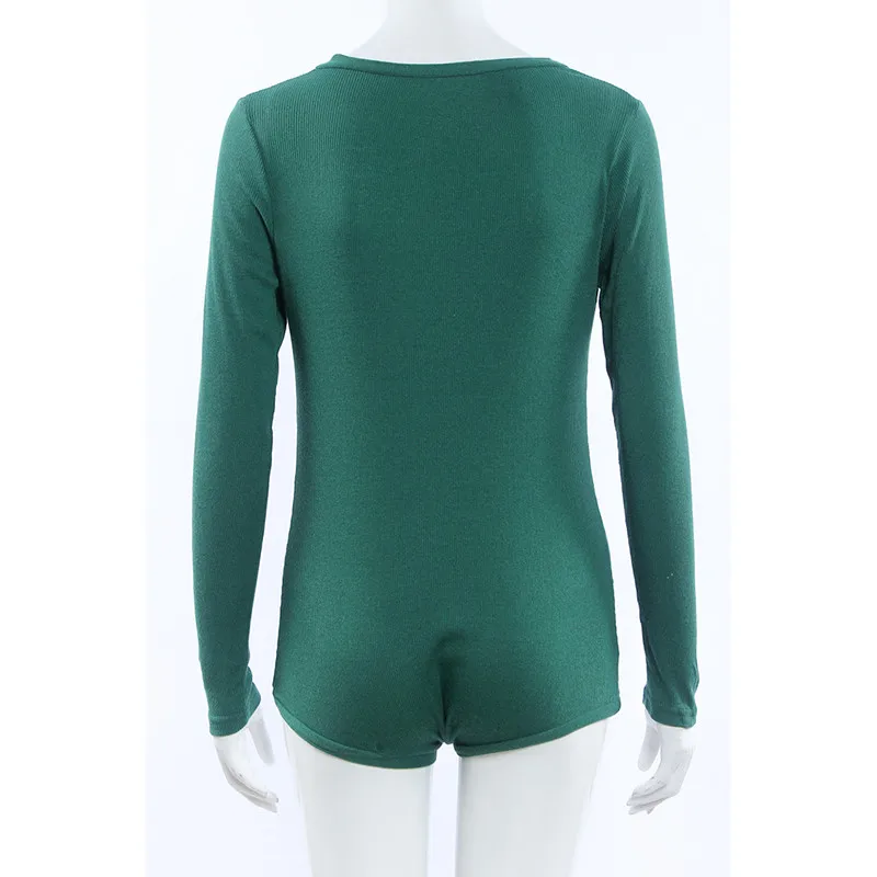 Женский трикотажный комбинезон с длинным рукавом V-образным вырезом | Женская