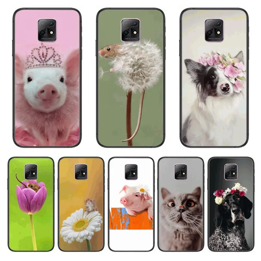

Cute Animal Flower Phone Case For XiaoMi Redmi 10X 9 8 7 6 5 A Pro S2 K20 T 5G Y1 Anime Black Cover Silicone Back Pretty