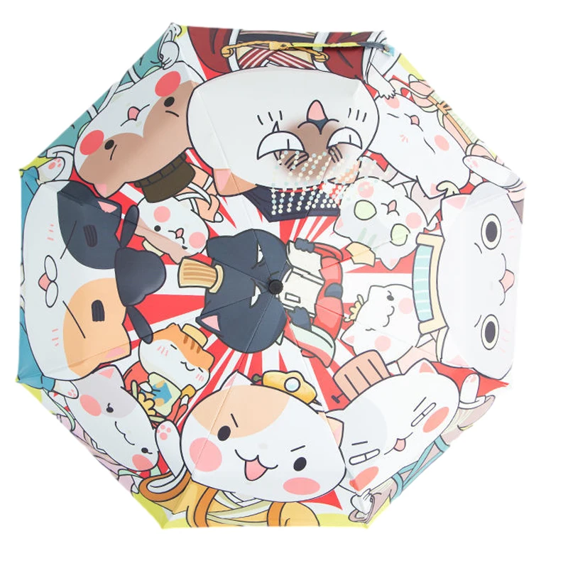 Милый складной зонт Женские аниме подарки с черным покрытием солнцезащитные