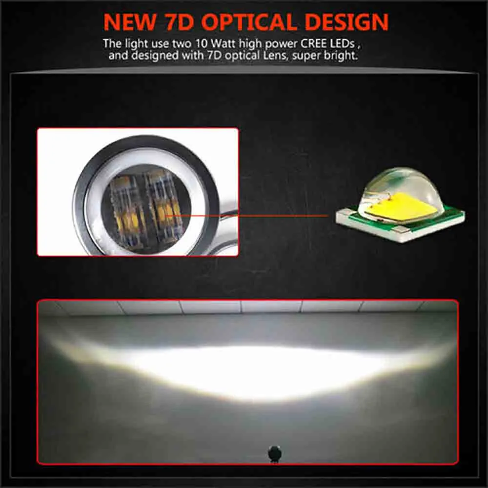 

4WD LED Work Light Waterproof 6000K Work ATV Bar DC 10-30V Fog Halo IP67