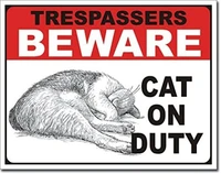 desperate trespassers beware cat on duty tin collectible sign ephemera gift
