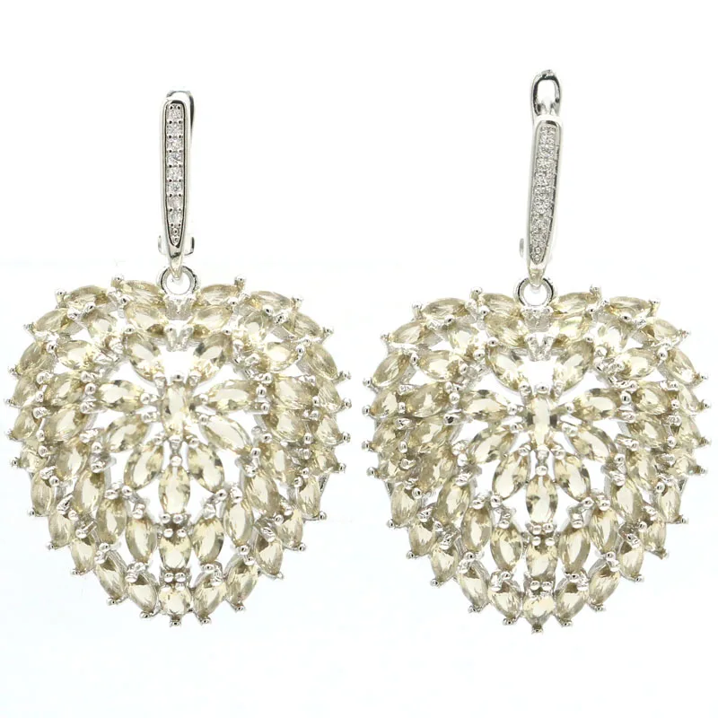 46x28 мм серебряные серьги для женщин ажурные сердца Форма создан дымчатый топаз