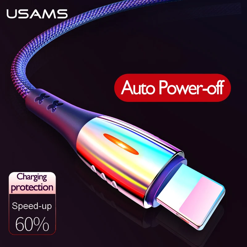 USAMS интеллигентая(ый) Мощность-USB кабель для передачи данных для iPhone XS MAX XR 8 7 6 5S se 5 авто Мощность off быстрое зарядное устройство для трансмиссии телефонный кабель