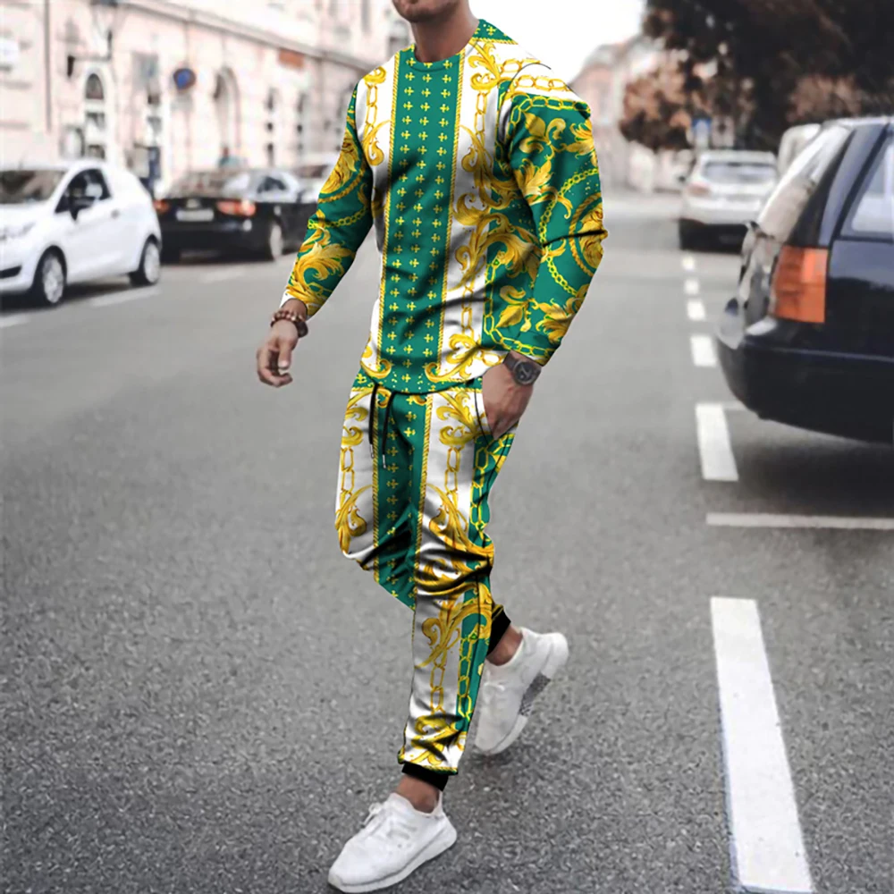 Мужская футболка и брюки с 3D-принтом круглым вырезом длинными рукавами | одежда