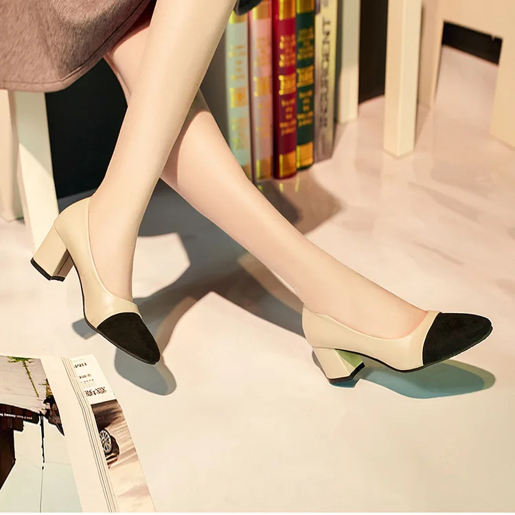 Модные женские туфли-лодочки на высоком каблуке без шнуровки не сужающемся книзу