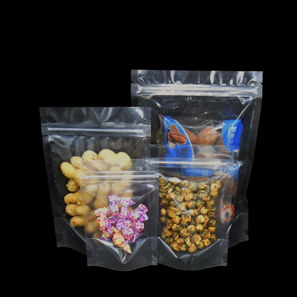 

100pcs/lot Multi-size Plastic Clear Stand Up Food Package Bags Top Zipper Ziplock Snacks Candys Nuts Self Seal Storage Pouch