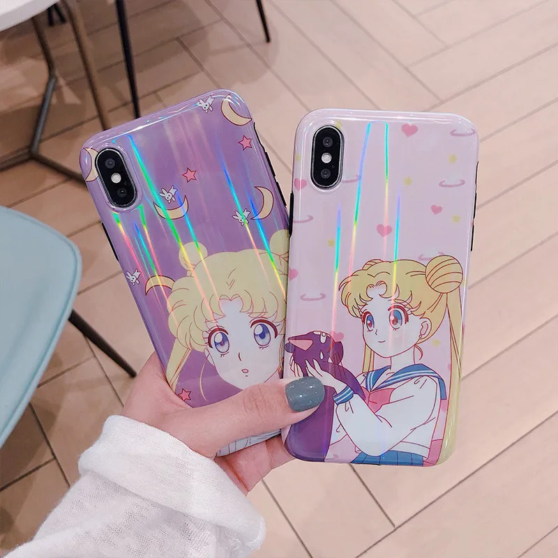 Кавайный японский аниме Сейлор Мун Луна кошка чехол для телефона для iPhone 6 6 Puls 6S 7 8 Puls X Blu-Ray лазер силиконовый мягкий чехол