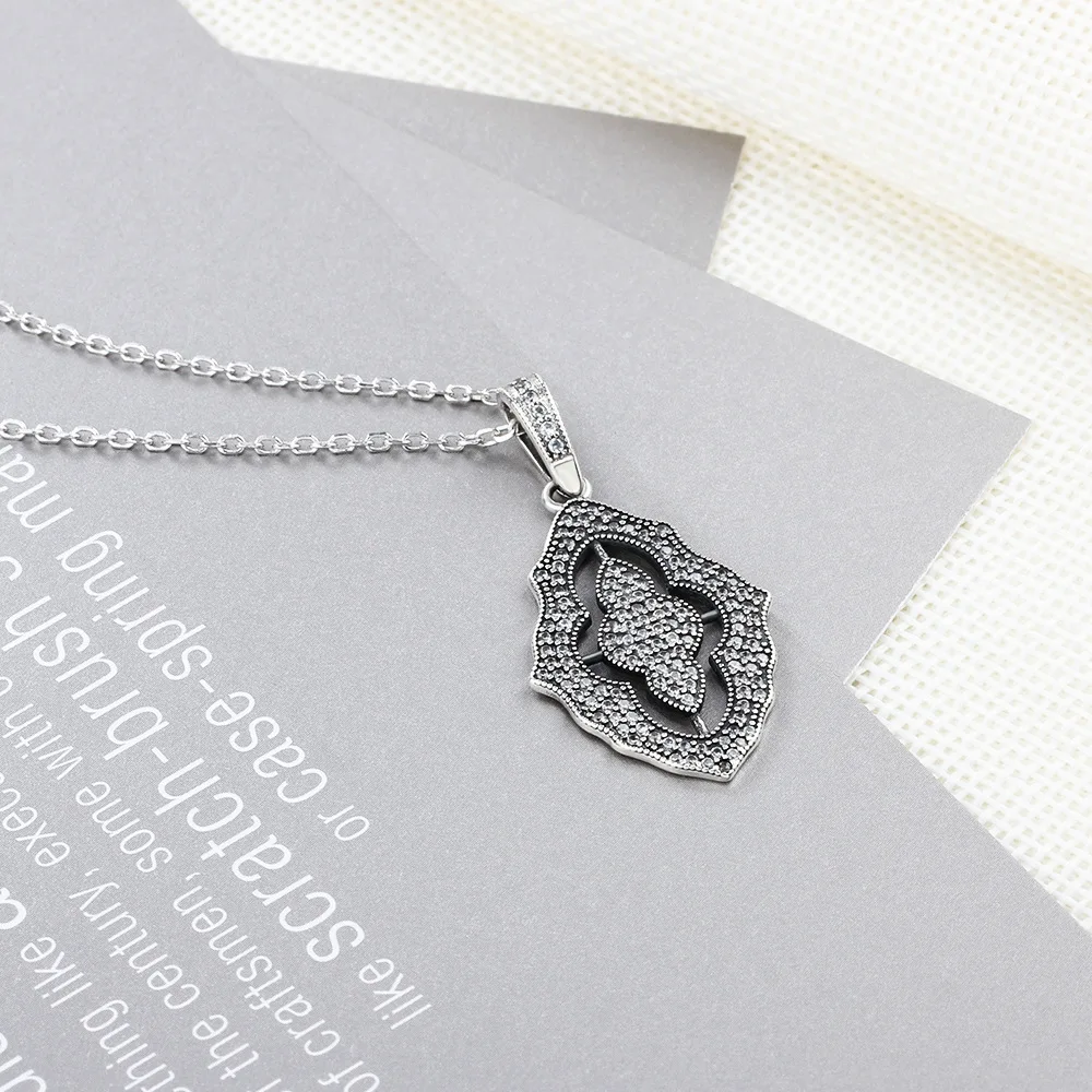 

Original 925 Sterling Silver Classic Lace Europe Pendant chains Link Necklace Fashion For Women Bead Charm Holiday Gift Jewelry