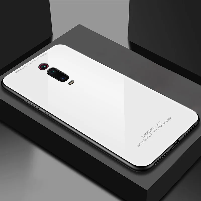 White Черное белое закаленное стекло чехол для Xiaomi mi 9T Pro 9 SE, одноцветное стекло, чехол для Xiaomi mi 9t mi 9se 9 t, чехол-бампер - Цвет: White