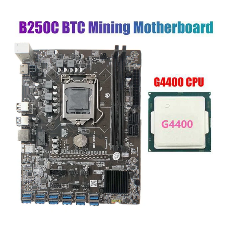 

Материнская плата B250C для майнинга BTC с процессором G4400 LGA1151 12xpcie на USB, слот для графической карты поддерживает DDR4 DIMM RAM для BTC