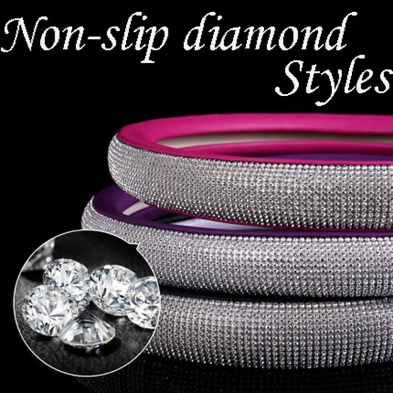 

High Quality Factory Supply Non-slip Diamond Styles leather Car Steering Wheel Cover for Ladies Model