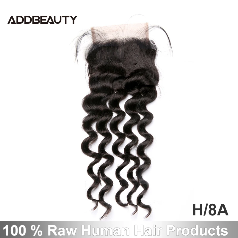 【Addbeauty】Natural Wave 10"-20" H Brazilian Remy Hair Closure Pre Plucked One Cut Human 4x4 Free / Middle Part Lace | Шиньоны и