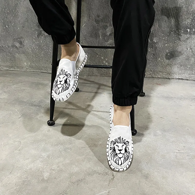 Туфли мужские резиновые с вышивкой парусиновые эспадрильи лоферы прочные