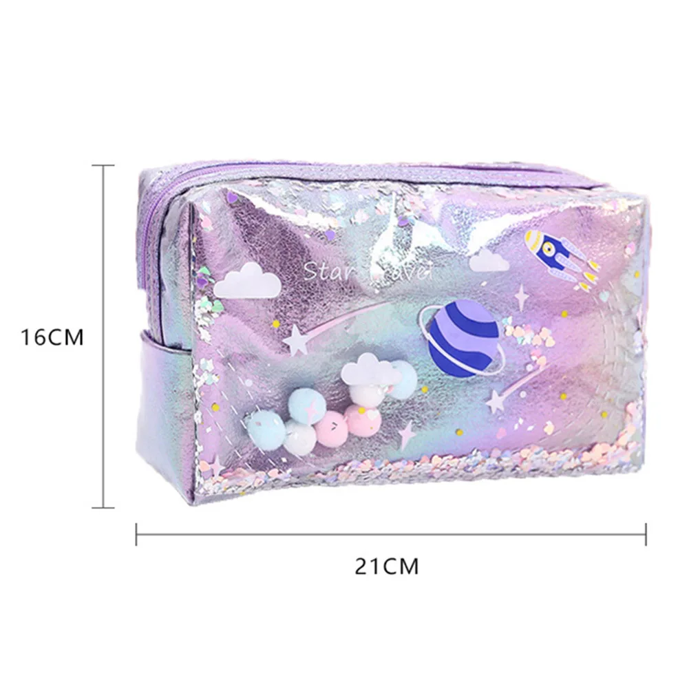 

Make Up Bag Cute Cartoon PU Toiletry Kit Solid Color Transparent Coin Case Office School Travel Supplies Makeup Bag Fashion