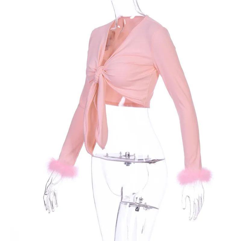 Женская футболка с v-образным вырезом сексуальная тонкая рубашка Осенние Топы