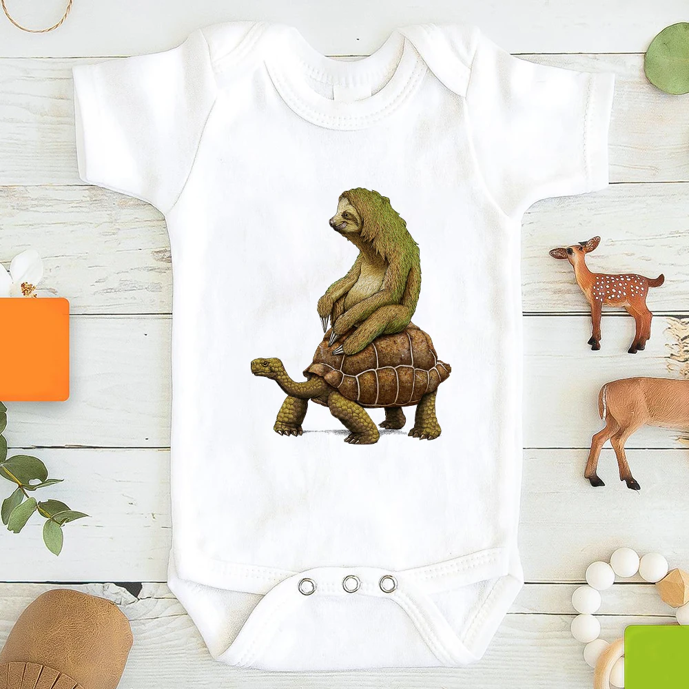 

Novely 2021 Baby Girl Boy Clothes Tortoise Sloth Funny Summer Newborn Romper Ropa Bebe Bodysuit Trendy Infant Onesie 0-24M
