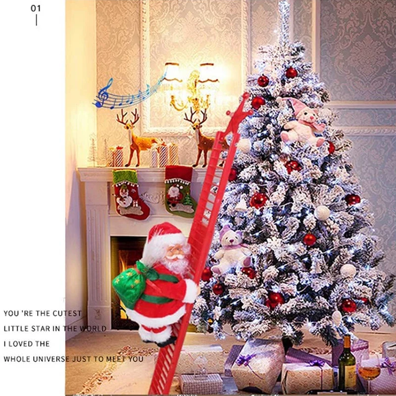 

1 Pcs Electric Climbing Ladder Santa Claus Christmas Figurine Ornament Decoration Gifts hot