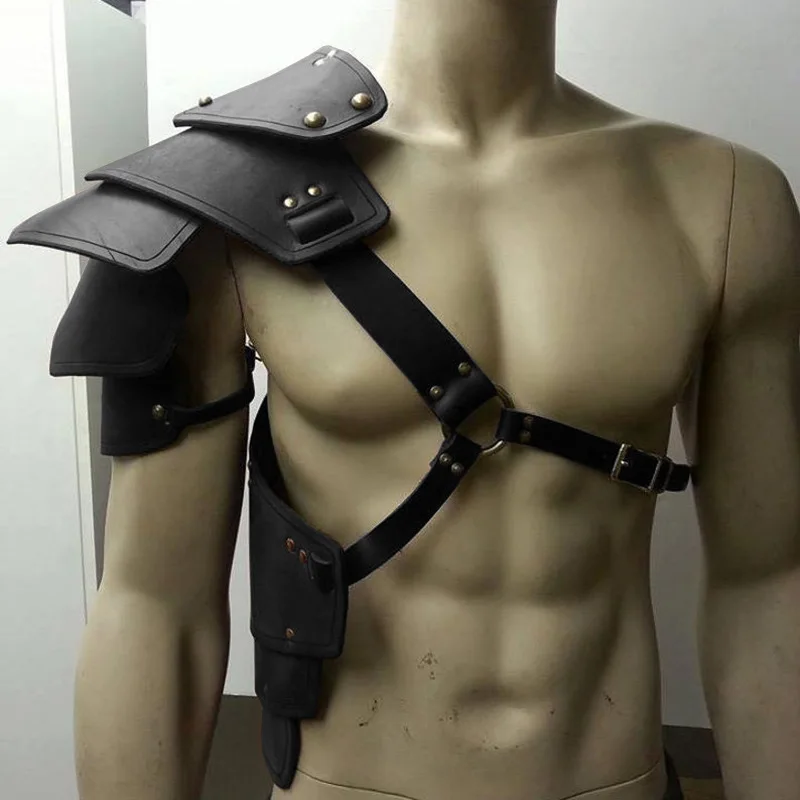 Cospty Medieval Warrior Hombres Armadura Disfraz Косплей LARP Adulto Cuero PU Piel Marron Pill Viking Hombre Con Cuern|Страшные